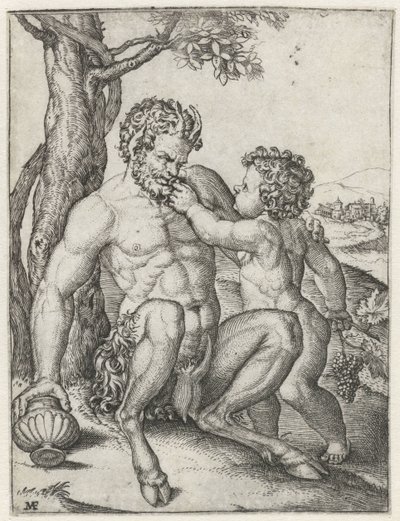 Pan con copa y Baco de niño con uva de Marcantonio Raimondi