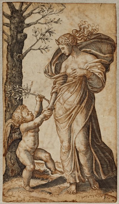 Reconciliación de Minerva y Cupido de Marcantonio Raimondi