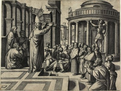 San Pablo predicando en Atenas de Marcantonio Raimondi