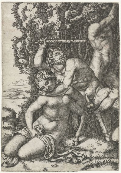 Sátiro y joven peleando por ninfa de Marcantonio Raimondi