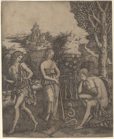 Serpiente hablando con un joven de Marcantonio Raimondi