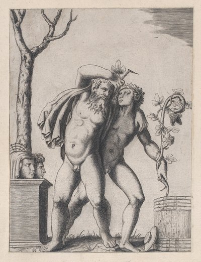 Speculum Romanae Magnificentiae: Joven y Viejo Bacante, ca. 1514-36 de Marcantonio Raimondi