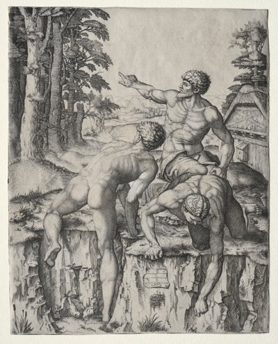 Los escaladores (Tres figuras de la Batalla de Cascina de Miguel Ángel) de Marcantonio Raimondi