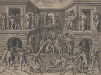 El martirio de San Lorenzo, después de Bandinelli de Marcantonio Raimondi