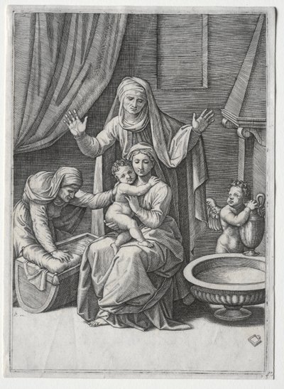 La Virgen y la cuna con Santa Isabel y Santa Ana de Marcantonio Raimondi