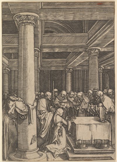 La presentación de Jesús a Simeón en el templo, después de Durero de Marcantonio Raimondi