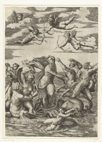 Triunfo de Galatea con tritones, nereidas y putti de Marcantonio Raimondi