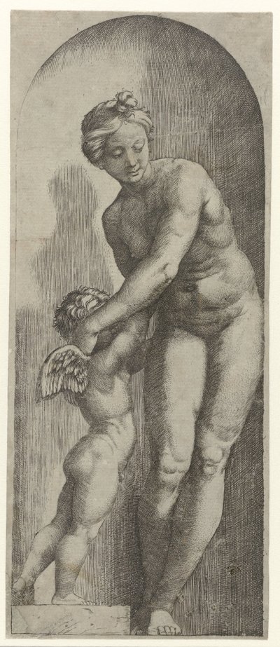 Venus y Amor de pie en un nicho de Marcantonio Raimondi