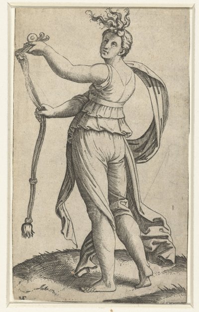 Mujer con brida de caballo como personificación de la Templanza (Temperantia) de Marcantonio Raimondi