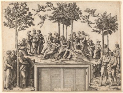 Apolo en el Parnaso de Marcantonio Raimondi after Raphael