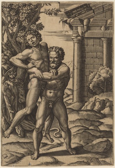 Hércules y Anteo de Marcantonio Raimondi after Raphael