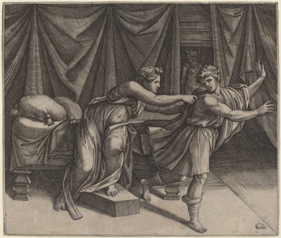 José y la Esposa de Potifar de Marcantonio Raimondi after Raphael