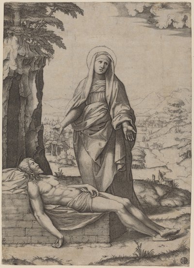 El lamento de la Virgen de Marcantonio Raimondi after Raphael