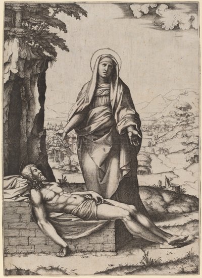 La lamentación de la Virgen de Marcantonio Raimondi after Raphael