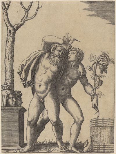 Un joven y un viejo bacante de Marcantonio Raimondi possibly after Raphael possibly after Giulio Romano
