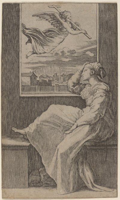 Mujer pensativa de Marcantonio Raimondi possibly after Raphael