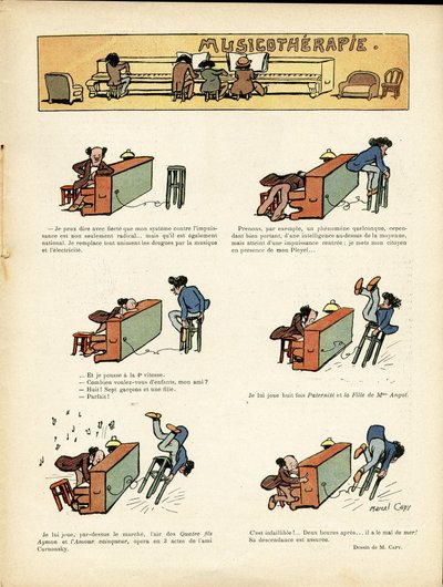 Ilustración de Marcel Capy (1865-1941) en Le Rire, 30/03/12 - Musicoterapia - Música, Piano de Marcel Amable O.L. Capy