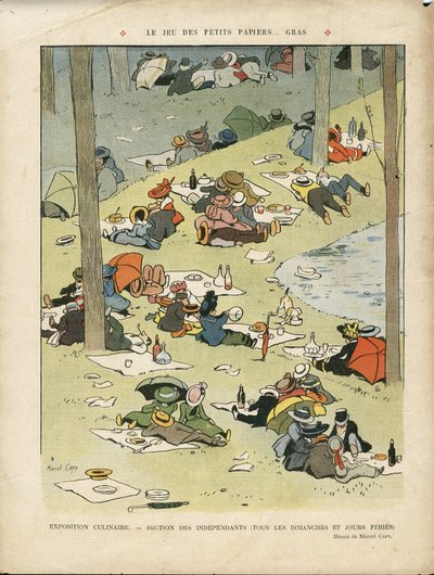 Ilustración de Marcel Capy en Le Lire, 28/05/10 - El juego de los pequeños papeles... grasos - Pasatiempos, Picnic, Gastronomía cocinero de Marcel Amable O.L. Capy