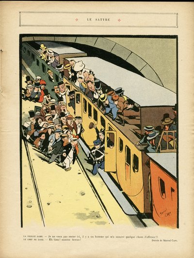 Ilustración de Marcel Capy (1865-1941) en Le Rire, 03/09/10 - El sátiro - Arquitectura Urbanismo, Tren Ferrocarril, Puente de Marcel Amable O.L. Capy