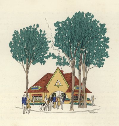 Librería y Tabac en Le Touquet (litografía en color) de Marcel Jacques Hemjik