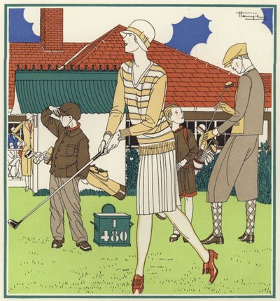 El primer tee, frente a la Casa Club de Le Touquet (litografía en color) de Marcel Jacques Hemjik
