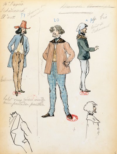Francia, París, boceto de vestuario para el músico Schaunard en la ópera La boheme de Giacomo Puccini (1858-1924), representación en la Ópera Cómica de París, 13 de junio. de Marcel Multzer