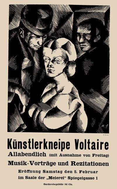 Cartel para la inauguración del Cabaret Voltaire el 1916-02-05 - Marcel Slodki (1892-1944). Litografía de Marcel Slodki