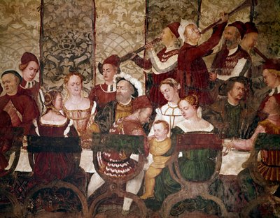 El rey de Dinamarca Christian I en un banquete ofrecido por Bartolomeo Colleoni (detalle) de Marcello Fogolino