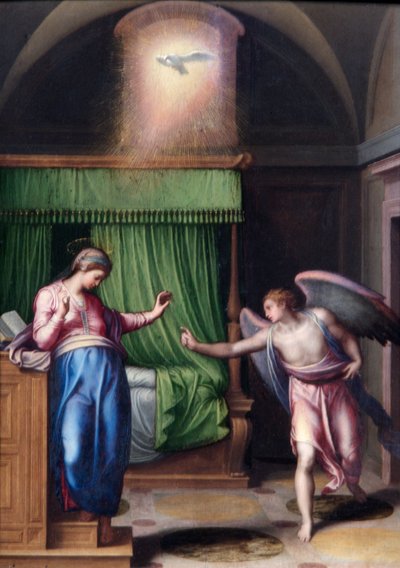 La Anunciación (óleo sobre tabla de álamo) de Marcello Venusti