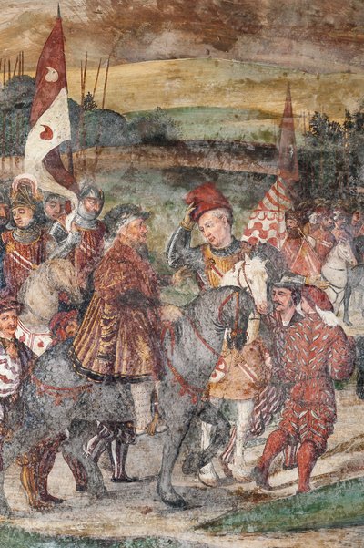 Detalle de la visita de Cristián I de Dinamarca a Bartolomeo Colleoni, Salón de Honor de Marcello or Romani Girolamo (Romanino) (c.1485 c.1566) (attr.to) Fogolino