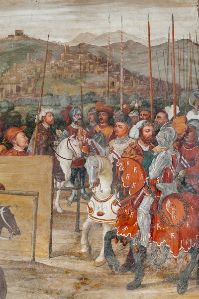 Detalle de la visita de Cristián I de Dinamarca a Bartolomeo Colleoni, Salón de Honor de Marcello or Romani Girolamo (Romanino) (c.1485 c.1566) (attr.to) Fogolino