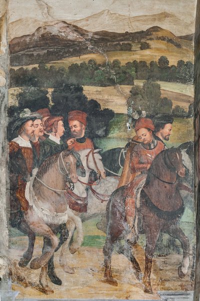 Detalle de la visita de Cristián I de Dinamarca a Bartolomeo Colleoni, Salón de Honor de Marcello or Romani Girolamo (Romanino) (c.1485 c.1566) (attr.to) Fogolino