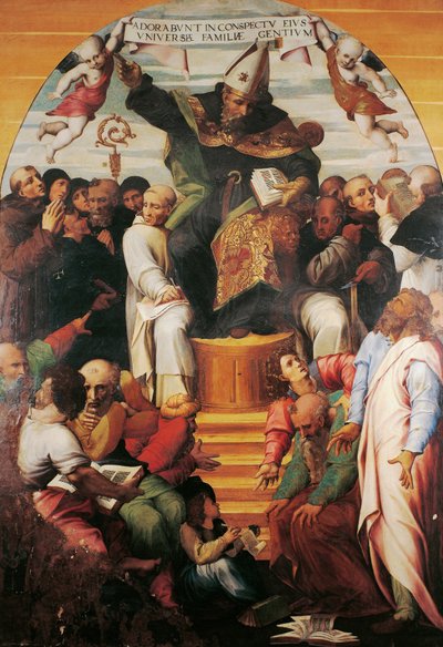 San Agustín en la gloria disputando con herejes, por Marco Cardisco (ca 1486-1542) de Marco (c.1486 1542) Cardisco
