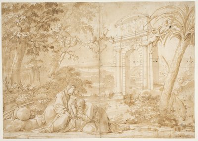 Escena de la huida a Egipto de Marcantonio Franceschini