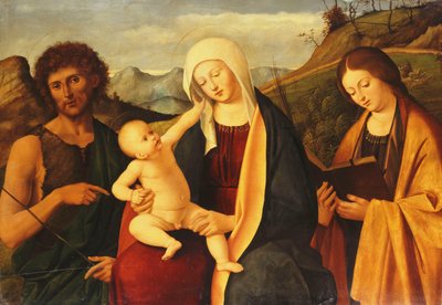 La Virgen y el Niño, con San Juan Bautista y una santa de Marco Basaiti