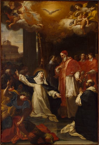 Santa Catalina implorando al Papa Gregorio XI que regrese de Aviñón a Roma de Marco Benefial
