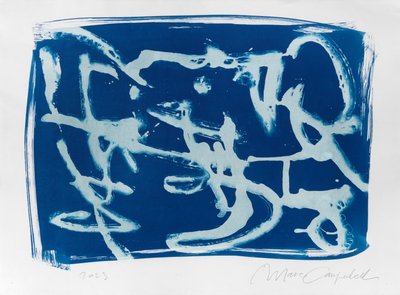 Escritura asémica, 2023 (cianotipia sobre papel) de Marco Campedelli