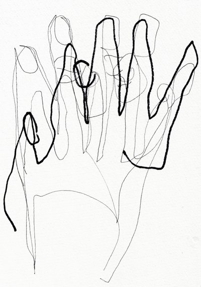 Psyco Hand, 2017 (bolígrafo y rotulador sobre papel) de Marco Campedelli