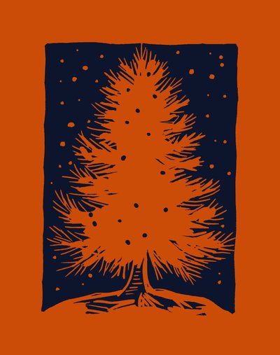 Árbol de Navidad rojo, 2023 (linóleo sobre papel) de Marco Campedelli