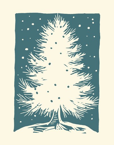 Árbol de Navidad blanco, 2023 (linóleo sobre papel) de Marco Campedelli
