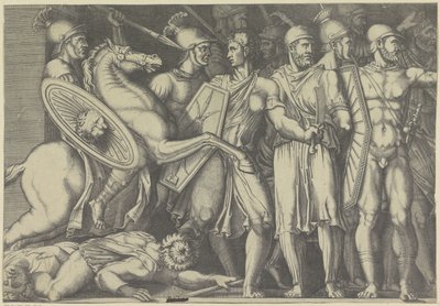Trajano peleando con los dacios de Marco Dente (attributed to)