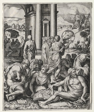 Una asamblea de eruditos, c. 1515-1527 de Marco Dente