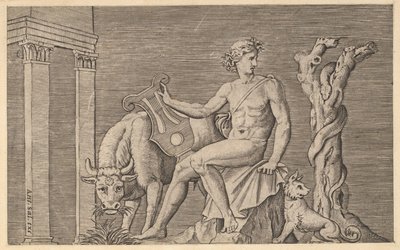 Speculum Romanae Magnificentiae: Apolo cuidando los rebaños de Admeto, siglo XVI de Marco Dente