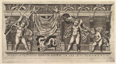 Speculum Romanae Magnificentiae: Bajo Relieve con Tres Cupidos de Marco Dente