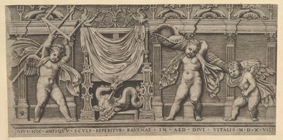 Speculum Romanae Magnificentiae: Bajorrelieve con tres cupidos de Marco Dente