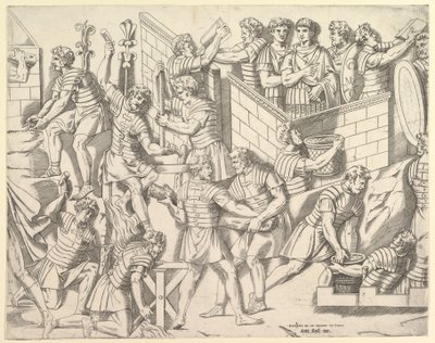 Speculum Romanae Magnificentiae: Soldados romanos fortificando su campamento, de Trajano de Marco Dente