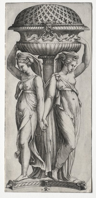 La Cassollette: Mujeres sosteniendo una urna, c. 1520-27 de Marco Dente
