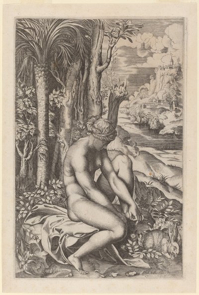 Venus Extrayendo una Espina de su Pie de Marco Dente after Raphael