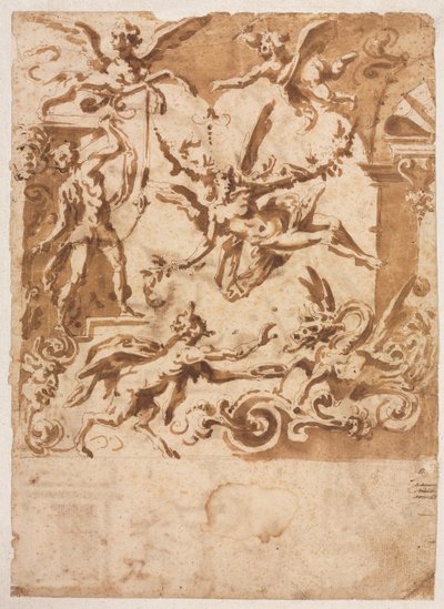 Grotesque with a Satyr Feeding a Dragon (recto) de Marco Marchetti