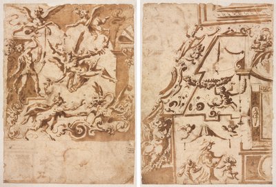 Grotesque with a Satyr Feeding a Dragon (recto); Grotesque with a Leaping Centaur (verso) de Marco Marchetti